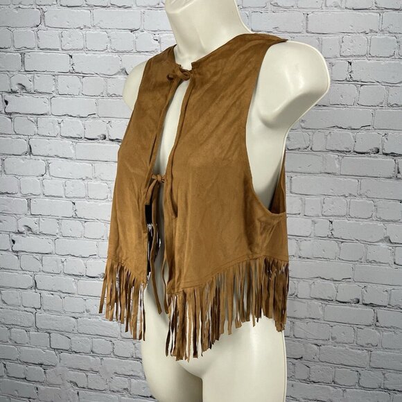 NWT Relish Noless Brown Fringe Tie Lightweight Soft Faux Suede Vest Medium M - Picture 5 of 6